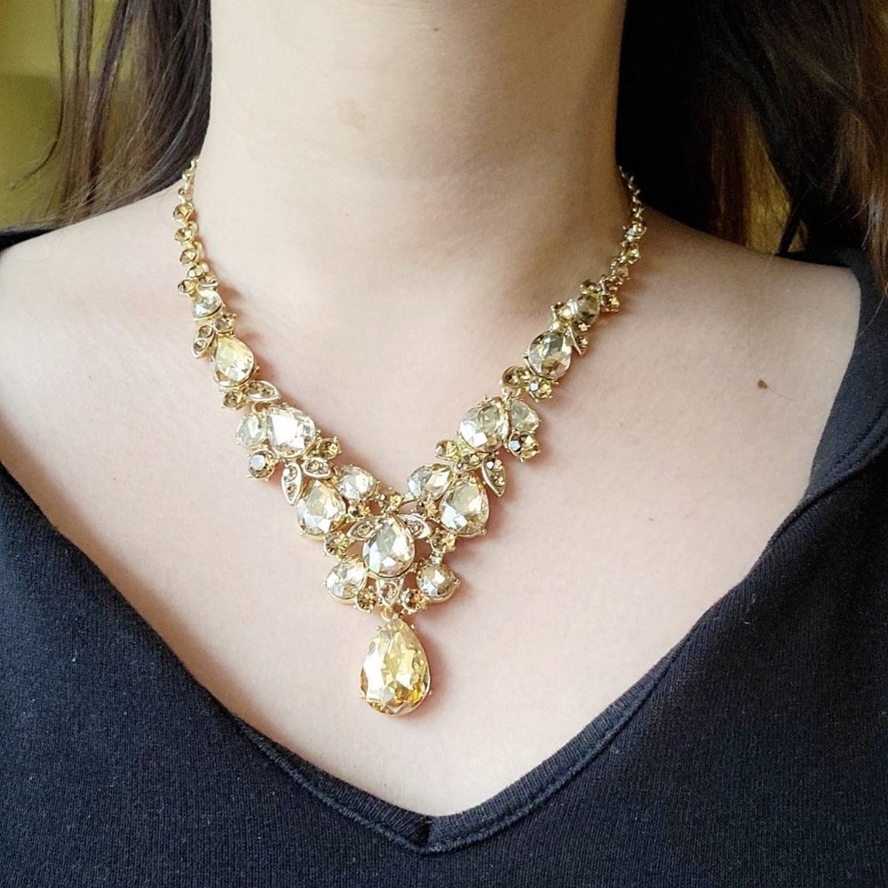New Champagne Gemstone Tiara Style Princess Necklace